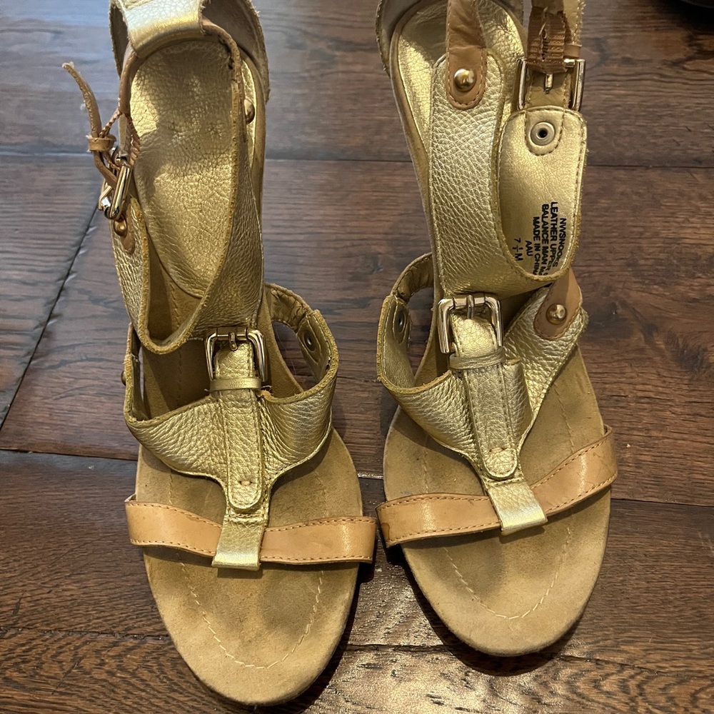 Nine West Gold and Tan Sandals